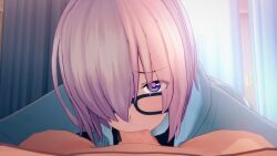 blowjob blush fate/grand_order glasses hair_over_one_eye koikatsu light-skinned_female mash_kyrielight pov purple_eyes purple_hair whitehe-arts