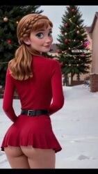 ai_generated animated anna_(frozen) ass ass_peek ass_shake christmas christmas_outfit christmas_tree skirt tagme video