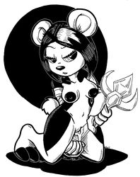 1girls anthro bear big_nipples breasts female freedom_planet furry hair looking_at_viewer mammal masturbation monochrome neera_li nipples nude panda polearm pussy solo staff weapon wet zebits