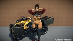 3d 3d_(artwork) big_breasts breasts bulge cd_projekt_red cyberpunk_2077 dark-skinned_futanari dark_skin erection erection_under_clothes futanari nipples panam_palmer prime3dx solo thong