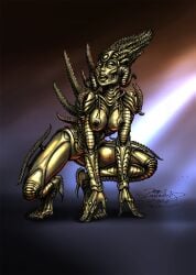 1girls alien alien_girl alien_humanoid breasts gold_skin jameslink medium_breasts nipples pointy_nipples sil solo species_(franchise)