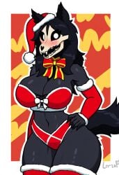 ai_generated anthro armwear big_breasts blush christmas christmas_hat christmas_outfit female female_only legwear mal0 malo nai_diffusion novelai ribbons santa_hat scp-1471 scp-1471-a scp_foundation self_upload skull_head thick_thighs weedvee420