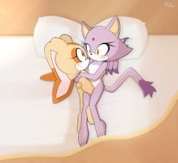 2girls bed bingbingo_(artist) blaze_the_cat bunny cream_the_rabbit cub feline female interspecies nude rabbit sega sonic_(series) sonic_the_hedgehog_(series) yuri