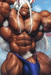 1boy abs ai_generated ambush_(trap) animal_ears arm_behind_head arm_hair armpit_hair bara bara_tiddies bara_tits barechested biceps boku_no_hero_academia boy boy_boobs boy_tits bulge chest_hair civitai dark-skinned_male dark_body dark_skin erection erection_under_clothing genderswap_(ftm) grin hairy hairy_armpits hairy_arms hairy_chest hairy_legs large_pectorals leg_hair long_hair looking_at_viewer male male_boobs male_focus male_nipples male_only male_underwear man_boobs man_breasts man_nipples man_tits mirko miruko muscle muscles muscular muscular_male my_hero_academia navel navel_hair nipples pecs pectorals penis_bulge penis_peek pubic_hair pubic_hair_peek rabbit_ears red_eyes rule_63 rumi_usagiyama sewoh26 solo solo_focus sweat thick_arms thick_thighs thighs underwear white_hair