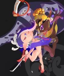 animal_humanoid anthro artistic_nudity big_breasts big_man_(splatoon) black_eyes blonde_hair blue_clothing blue_hair blue_shawl breasts cephalopod cephalopod_humanoid clothing cross_pupils dark_body dark_skin ear_piercing eyelashes female fish footwear footwear_only frye_(splatoon) genitals grey_background grey_body group hair hair_over_eye holding_fan horizontal_pupils humanoid humanoid_pointy_ears inkling looking_at_viewer male manta_ray marine marine_humanoid mollusk mollusk_humanoid mostly_nude navel nintendo nude octarian octoling octopus_humanoid official_style open_mouth open_smile piercing pointy_ears pseudo_hair pupils pussy ray_(fish) red_clothing red_eyes red_footwear red_sandals sandals sandals_only shawl shawl_only shiver_(splatoon) shoes short_hair simple_background small_breasts smile splatoon squid_humanoid tan_body tan_skin tentacle tentacle_hair thick_thighs trio unusual_pupils vespbee wide_hips yellow_clothing yellow_eyes yellow_shawl