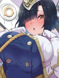 black_hair boris_(noborhys) breasts female fire_emblem fire_emblem_heroes gloves hair_over_one_eye highres hodr_(fire_emblem) large_breasts short_hair solo white_gloves yellow_eyes