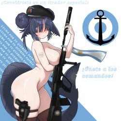 assault_rifle big_breasts breasts holster holstered_weapon shark_ears shark_girl shark_tail thick_thighs thighhighs thighs