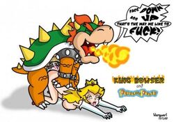 1boy 1girls ambiguous_penetration blargsnarf blonde_hair bowser cock_ring female mario_(series) nintendo princess_peach rape super_princess_peach tagme top-down_bottom-up