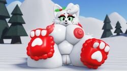 1girls 3d anthro breasts caffinatedbuns christmas feet huge_breasts junipurr nipples paws pussy roblox robloxian spread_legs tagme thick_thighs thighs video_games white_fur