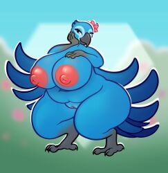 2024 20th_century_fox 20th_century_studios accessory anthro anthrofied artist_name avian avian_feet beak big_breasts bird black_beak black_talons blue_body blue_feathers blue_fur blue_sky_studios blurred_background breasts claws digital_drawing_(artwork) digital_media_(artwork) digital_painting_(artwork) feathers feet female finger_claws flower flower_in_hair full-length_portrait fur genitals hair hair_accessory half-closed_eyes hi_res jewel_(rio) narrowed_eyes navel nipple_dip nipples obese obese_anthro obese_female outline overweight overweight_anthro overweight_female parrot plant portrait pussy rio_(series) sjevi solo talons thick_thighs toes white_outline wide_hips