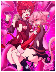 2girls ambiguous_penetration animal_ears blue_eyes blush bondage breasts cat_ears cat_tail clothing covered_penetration dress duo ear_piercing female femsub final_fantasy final_fantasy_xiv hair heterochromia humanoid implied_penetration implied_sex mammal miqo'te multiple_girls multiple_subs nipple_piercing nipples open_mouth penetration piercing pink_hair pussy_juice red_hair restrained sabrith_ebonclaw sex_under_clothes sex_under_dress skajrzombie tayelle_ebonclaw tentacle tentacle_under_dress tentacles_under_clothes tongue tongue_out torn_clothing vaginal_penetration yellow_eyes yuri