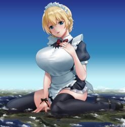 1girls big_breasts blonde_female blonde_hair blonde_hair_female breasts clothed clothed_female darjeeling female female_focus female_only giant_female giant_woman giantess giga_giantess girls_und_panzer light-skinned_female light_skin maid maid_headdress maid_outfit maid_uniform rakia_(ds00309) short_hair solo solo_female solo_focus