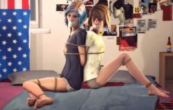 2018 3d 3d_(artwork) bedroom bondage bondage bound bound_together chloe_price female female_focus female_only gag gagged human human_only life_is_strange light-skinned_female light_skin max_caulfield skyripe tape_gag thighs tied_up