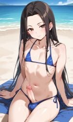 ai_generated beach bikini erect_penis femboy haku_(naruto) long_hair male male_focus male_only naruto