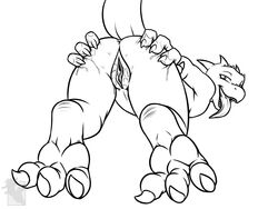 3_toes alashnee_(deuceswift) anus bedroom_eyes female greyscale hand_on_ass kobold line_art long_tongue looking_at_viewer looking_back monochrome nateday open_mouth pussy reptile scalie solo spreading tail toes tongue tongue_out