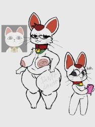 anthro areola bell bell_collar belly big_areola big_breasts breasts collar dawrklawst felid feline female genitals hand_on_hip hi_res looking_back mammal pussy sagging_breasts slightly_chubby solo thick_thighs turbo_granny_(dandadan) whiskers