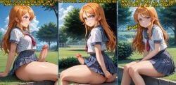 ai_generated big_ass big_balls big_butt big_penis blue_eyes brother brother_and_sister comic comic_page day dickgirl exhibitionism femdom full_body futa_focus futa_only futadom futanari greentime happy high_resolution highres incest kirino_kosaka kousaka_kyousuke legs long_hair looking_at_viewer mind_break ore_no_imouto_ga_konna_ni_kawaii_wake_ga_nai pathetic pov pov_eye_contact school_uniform schoolgirl schoolgirl_uniform sister skirt skirt_lift small_breasts smile text young