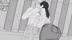 1boy 1girls audio black_hair chainsaw_man denji_(chainsaw_man) erection greyscale handjob_under_clothes huge_ass kissing kremebetweens longer_than_30_seconds monochrome mp4 penis raining standing tagme tagme_(artist) video watermark