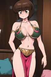 ai_generated belly_dancer belly_dancer_outfit brown_hair female harem harem_girl harem_outfit huge_breast loincloth nabiki_tendo navel ranma_1/2 slave_leia slave_leia_(cosplay) slave_outfit