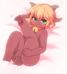 2010 akitaka blonde_hair blush brown_fur caprine censored female fur green_eyes hair kemono mammal pussy sheep solo