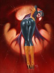 1girls ass batgirl batman_(series) bent_over big_ass cameltoe dc dc_comics female mark_beachum presenting presenting_hindquarters traditional_media_(artwork)