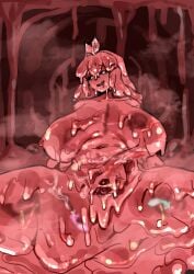 1girls big_breasts blush breasts cat_nip condom eyebrows_visible_through_hair goo_creature large_breasts lobotomy_corporation long_hair looking_at_viewer melting_love nude pink_hair presenting project_moon pussy slime_girl smile solo spread_legs spread_pussy spreading thick_thighs used_condom white_eyes