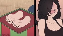 aroused birthday black_toenails blush cute disembodied_tongue drool drooling feet female foot_fetish foot_lick foot_worship jeans kandenrem laugh laughing moaning one_eye_covered panting present soles sound spanish stocks subtitled tagme tank_top tickling toe_scrunch toes toes_spread video