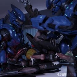 3_toes 3boys after_sex biomechanical black_body blade_wolf blowjob canid canine canis clawed_feet cum cum_drip cum_dripping_from_ass cum_dripping_from_penis cum_in_ass cum_inside cumming cybernetics facemask gay_sex glistening glistening_body halo_(series) knife knotted_penis konami long_tail male/male/male male_only male_sangheili_(halo) metal_gear metal_gear_rising metal_gear_rising:_revengeance metal_gear_solid platinum_games quadruped robot russy_(artist) sangheili sharp_claws sharp_teeth spitroast spitroasting tail teeth threesome weapon weapons wolf