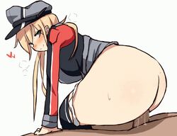 1boy 1girls animated ass blonde_hair blue_eyes breasts cassandra_(seishun_katsu_sando) censored clothed_sex cowgirl_position erection female fringe green_eyes hat huge_ass kantai_collection long_hair looking_back military_uniform naughty_face penis police_uniform prinz_eugen_(kantai_collection) pussy pussy_juice reverse_cowgirl_position riding sex skinny sloppy sweat teenager thighhighs thighs twintails ugoira underwear vaginal_penetration