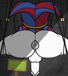 2d_(artwork) anal anus ass_crack asshole back_view backside balls big_ass big_dick dangling_penis dark_room dickgirl donut_anus faceless_futa free_use futa_only futanari gooseworx helpless high_up jester jester_outfit kidnapped kidnapping legs_spread light pomni rando_guy shadow sign sketch solo straps strings the_amazing_digital_circus thighs_spread up_in_the_air wall white_body