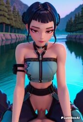 1boy 1boy1girl 1girls ai_generated artist_name bare_shoulders black_hair blunt_bangs braid breasts brown_eyes choker clothed_sex cowgirl_position double_bun earrings female hair_bun hi_res jewelry kpop_demon_hunters looking_at_viewer lustboxai makeup netflix outdoors pants penis pov pussy sex short_hair solo_focus sony_pictures_animation straddling straight strapless tube_top uncensored vaginal_penetration vaginal_sex zipper zoey_(kpop_demon_hunters)