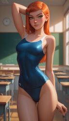 1girls ai_generated ben_10 classroom female female_only gwen_tennyson solo standing swimsuit