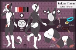 absurd_res anthro anus backsack balls blackjack_(devilcatjack) bodily_fluids cat_demon choker claws cross demon ear_piercing feet felid feline felis femboy foreskin genital_fluids genitals gesture hand_gesture hi_res horn humanoid_feet inverted_cross jewelry legs_up makeup male mammal markings mishabahl model_sheet necklace penis piercing plantigrade pubic_tattoo rear_view solo tattoo toe_claws v_sign vaginal_fluids vulva womb_tattoo
