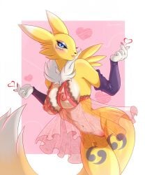 1girls 4_fingers anthro areolae armwear big_breasts black_sclera blue_eyes breasts digimon digimon_(species) eyelashes eyeshadow female female_only fur furry heart hi_res looking_at_viewer makoto-thunderstorm nipples pink_lips puffy_nipples purple_eyeshadow pussy renamon smiling smiling_at_viewer solo tail thick_thighs valentine's_day