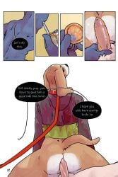 ass bastriw canid canine canis collar comic condom dialogue domestic_cat domestic_dog felid feline felis genitals hi_res leash male male/male mammal muscular muscular_male nico_(bastriw) penis sexual_barrier_device text