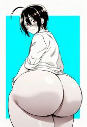 1male a_terrified_teacher_at_ghoul_school! abe_haruaki ahoge ai_generated ass ass_focus big_ass big_butt brown_hair dat_ass fat_ass haruaki_abe huge_ass huge_butt male_focus male_only pantsless white_shirt yōkai_gakkō_no_sensei_hajimemashita!