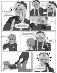 1boy1girl 1girl1boy bent_over biting biting_shoulder blush blush_lines clothed comic comic_page condom condom_wrapper dialogue drool drooling drooling_tongue drunk drunk_female dubious_consent female_y/n heart-shaped_pupils hearts_around_head horns long_hair long_hair_male long_tongue monster monster_boy page_2 pet_names pierrot_(the_freak_circus) sharp_claws sharp_teeth teratophilia text text_bubble the_freak_circus wikszet y/n yandere