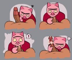 ! ... 2023 anonymous_male anthro blowjob chronobauble cum_from_nose cum_overflow domestic_pig drawn_together gay gray_background grey_background male male_only male_pov pig pink_skin pov shocked shocked_expression spanky_ham unibrow yellow_sclera