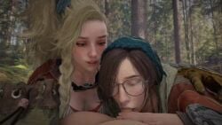 1boy 2girls 3d alma_(monster_hunter_wilds) animated blowjob blowjob_face gemma_(monster_hunter_wilds) glasses monster_hunter_wilds no_sound short_video shorter_than_10_seconds tagme video yellowbea