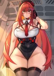 2d 2d_(artwork) 2d_artwork breasts clothed clothed_female clothing curvaceous curvaceous_body curvaceous_female curvaceous_figure curves curvy curvy_body curvy_female curvy_figure curvy_hips female gloves goddess_of_victory:_nikke hair hat kelvin_hiu leggings lips long_hair rapi_(nikke) red_eyes red_hair solo