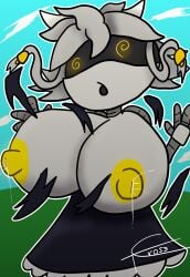 brainwashed breast_expansion breasts breasts_bigger_than_head cow_horns cyn_(murder_drones) female female_focus female_only hypnosis large_breasts milk mind_control murder_drones robot robot_girl tcross