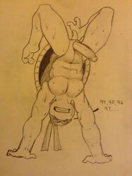 anthro donatello erection furry furry_only handstand male male_only penis reptile scalie solo teenage_mutant_ninja_turtles turtle tush upside-down