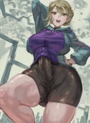 1futa big_breasts big_penis bike_shorts blonde_futa blonde_hair breasts bulge bulge_through_clothing busty clothed clothing dick dickgirl erect_penis erection erection_under_clothes fully_clothed futa_only futa_sans_balls futanari hips huge_breasts huge_cock human intersex kazo large_breasts large_penis light-skinned_futanari light_skin parka-chan_(kazo) penis penis_under_clothes short_hair solo standing thick thick_thighs thighs wide_hips