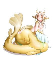 1girls ass blonde_hair breasts cleavage crackken female grey_sclera indie_virtual_youtuber indie_vtuber mermaid moth_girl sanagi_yuzu sketch virtual_youtuber vtuber white_background yellow_eyes