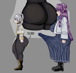 2d 2d_(artwork) anatomically_incorrect ass ass_bigger_than_head ass_focus big_ass big_breasts big_butt big_dick big_penis blue_dress blue_dress_shirt boner container dick dickgirl dickgirl/female dress dress_lift elf elf_ears elf_female elf_girl erection erection_pushing_underwear erection_under_clothes erection_under_clothing evil_container female female_ass fern fern_(sousou_no_frieren) frieren frieren_(sousou_no_frieren) frieren_beyond_journey's_end futanari giant_ass giant_dick giant_futa giant_penis girl kkelypuy penis penis_bigger_than_head penis_bigger_than_torso penis_under_dress purple_eyes purple_hair silly silly_face simple_background skelypuy_(artist) sousou_no_frieren text uncensored under_clothes white_clothing white_hair