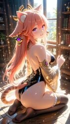 ai_generated cat_ears female genshin_impact pink_hair purple_eyes solo solo_female tail xxx_vrouw yae_miko yae_miko_(genshin_impact)