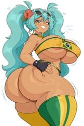 ai_generated bare_hips big_ass big_breast brazilian_flag brazilian_miku busty female fingerless_gloves green_thighhighs hatsune_miku mismatched_thighhighs pussy stomach tall_girl thick_thight top yellow_halter yellow_thighhighs