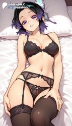 1girls 2026 ai_assisted ai_generated anime artist_name bed bed_sheet black_bra bra breasts bust butterfly_hair_ornament demon_slayer explicit hair_ornament hi_res high_quality high_resolution highres kimetsu_no_yaiba kochou_shinobu laying_down lying lying_on_back navel on_back on_bed patreon patreon_username pillow purple_eyes purple_hair shinobu_kocho short_hair skypassion smile stable_diffusion underwear watermark
