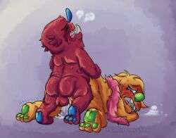 air_puff anthro ass ass_up ball_slap balls blue_nose blue_pawpads blush bodily_fluids bugsnax butt_grab cheek_tuft colored cromdo_face cum cum_drip cum_in_vagina cum_inside cum_on_ground doggy_style dripping duo ejaculation facial_tuft feather_boa female from_behind_position fur genital_fluids genitals gradient_background green_nose green_pawpads grumpus hand_on_butt larger_female looking_at_another looking_at_partner looking_back looking_back_at_another looking_back_at_partner looking_pleasured male male/female motion_lines open_mouth orange_body orange_fur orgasm overbite pawpads paws penetration penile penile_penetration penis_in_vagina purple_background raised_leg red_body red_fur saggy_balls sex shaded short signature simple_background size_difference slap smaller_male tall three-quarter_view tiptoes tuft tusks underbite undergreysnest vaginal_fluids vaginal_penetration watermark wiggle_wigglebottom young_horses