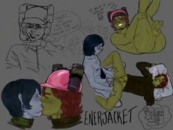 2boys anal_sex anderswasright6 coat_guy_(no,_i'm_not_a_human) enerjeka_addict english_text gay gay_sex kissing male_only no,_i'm_not_a_human presenting skinny sleeping somnophilia unusual_anatomy weird yaoi